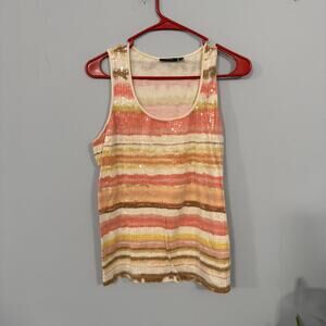 Apt. 9 Striped Clear Sequin Tank Top Women's Size 0X / 14W Neutral Soft Colors